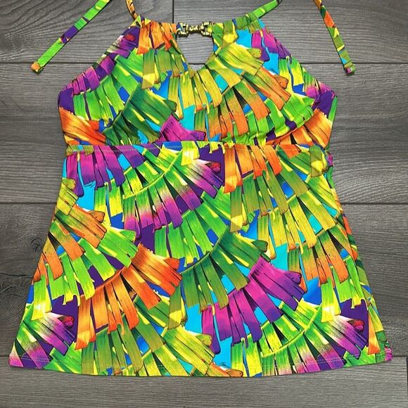 Trina Turk Polynesian Palms Two Piece Tankini Hipster Bottoms Multicolor *Size 8 - Picture 3 of 15